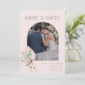 Elegantes Palm Arch Destination Foto Save the Date (Stehend Vorderseite)