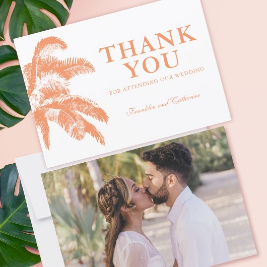 Elegantes Palm Tree Tropical Wedding Foto Dankeskarte