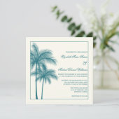 Elegantes Palmen aquamarines Ecru Quadrat Einladung (Stehend Vorderseite)