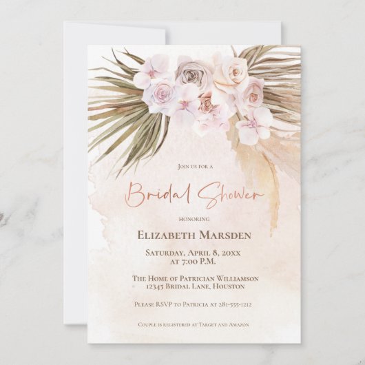 Elegantes Pampas Grass Champagne Brautparty Einladung (Vorderseite)