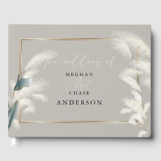 Elegantes Pampas Grass Smokey Aquamarin Anthurium Gästebuch (Vorderseite)