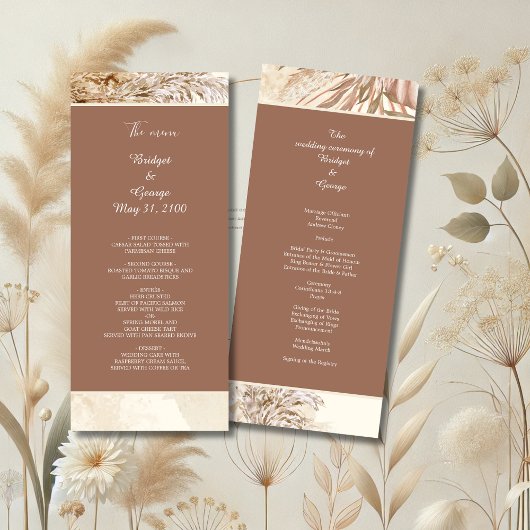 Elegantes Pampasgras Boho Neutrale Hochzeit Programm