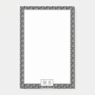Elegantes Paperclip Schwarz-Weiß-Muster Monogramm Post-it Klebezettel