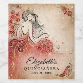Elegantes Papier aus Rot und Gold-Prinzessin Weinetikett (Einzelnes Label)