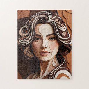Elegantes Papier-Schnitt-Porträt in warmen Erdtöne Puzzle