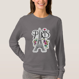 Elegantes Paris Eiffelturm Florales Illustriertes T-Shirt