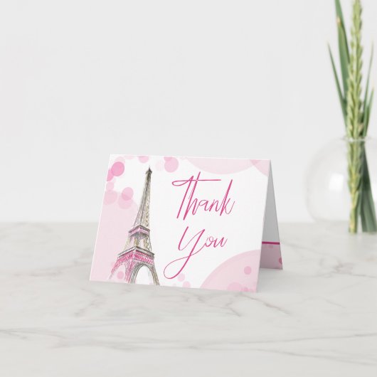 Elegantes Paris-Eiffelturm-Rosa-weißer Bonbon 16 Dankeskarte (Vorderseite)