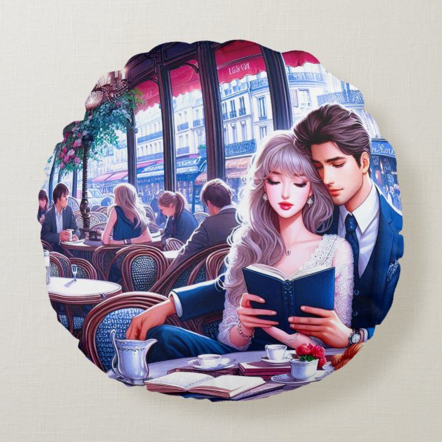 Elegantes Pariser Café Rundes Kissen (Vorderseite)