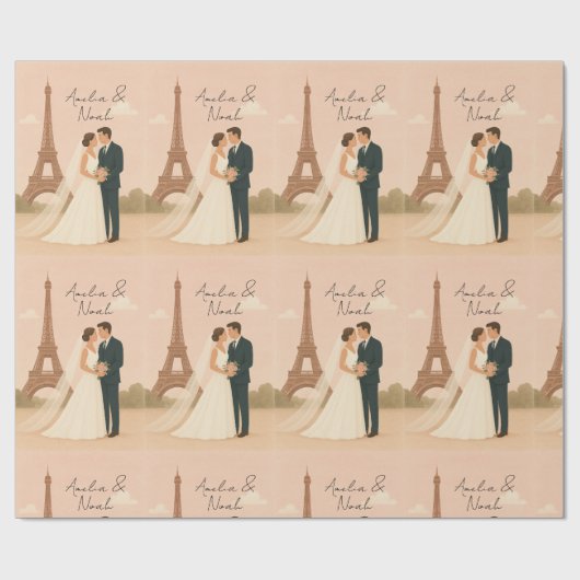 Elegantes Pariser Hochzeitspapier – Eiffelturm Geschenkpapier (Flach)