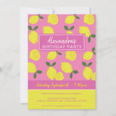 Elegantes Party aus rosa und gelben Zitronen Einladung (Vorderseite)