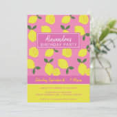Elegantes Party aus rosa und gelben Zitronen Einladung (Stehend Vorderseite)