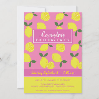 Elegantes Party aus rosa und gelben Zitronen Einladung