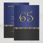 Elegantes Party des blauen Schwarzen 65. Gold Einladung (Vorne/Hinten)