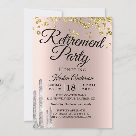 Elegantes Party für Funkelnd Glitzer-Altersversorg Einladung (Vorderseite)