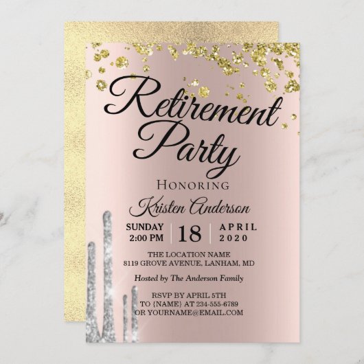 Elegantes Party für Funkelnd Glitzer-Altersversorg Einladung (Vorne/Hinten)