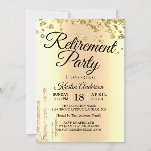 Elegantes Party für Funkelnd Glitzer Pensionierung Einladung (Vorderseite)