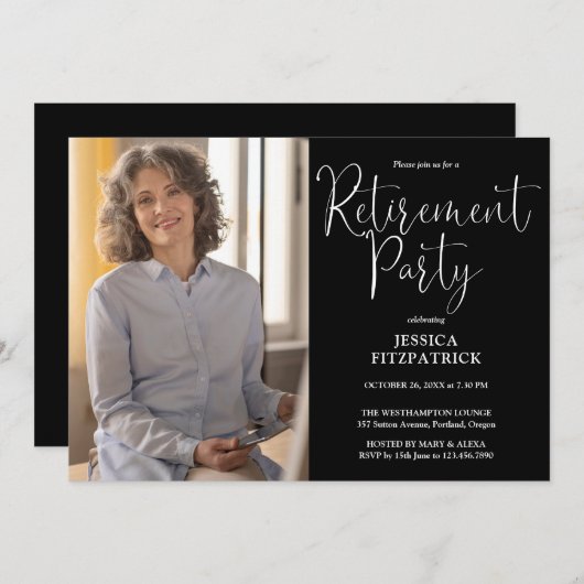 Elegantes Party für moderne Skript-Foto-Altersvors Einladung (Vorne/Hinten)