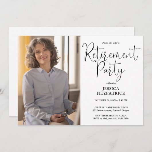 Elegantes Party für moderne Skript-Foto-Altersvors Einladung (Vorne/Hinten)