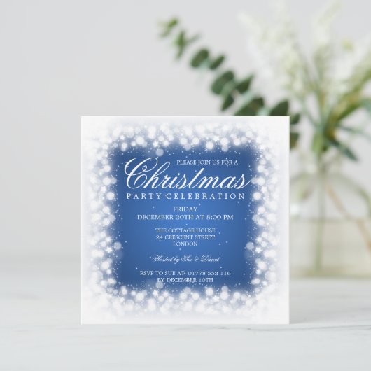 Elegantes Party-magisches Schein-Blau Einladung (Stehend Vorderseite)