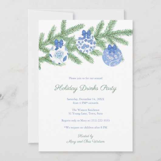 Elegantes Party mit blauen und weißen Ornamenten Einladung (Vorderseite)