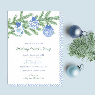 Elegantes Party mit blauen und weißen Ornamenten Einladung