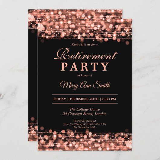 Elegantes Party Rose Gold Einladung (Vorne/Hinten)