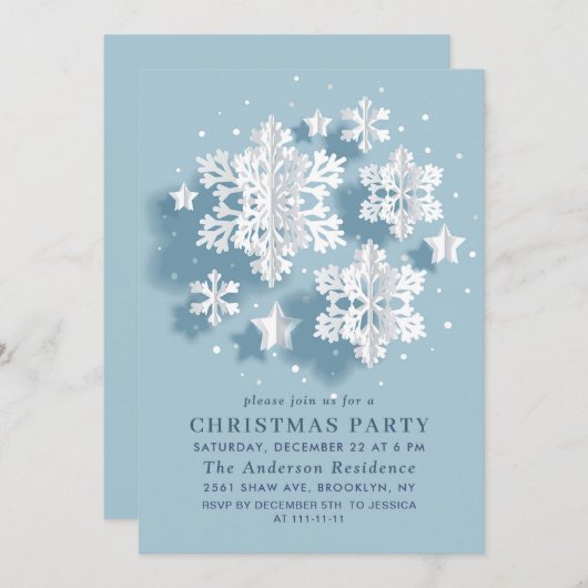 Elegantes PARTY Snowflake Einladung (Vorne/Hinten)