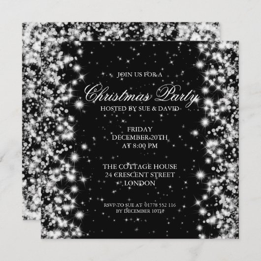 Elegantes Party Sparkle Black Einladung (Vorne/Hinten)