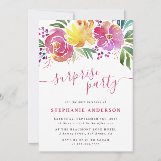 Elegantes Party Wasserfarben Einladung (Vorderseite)