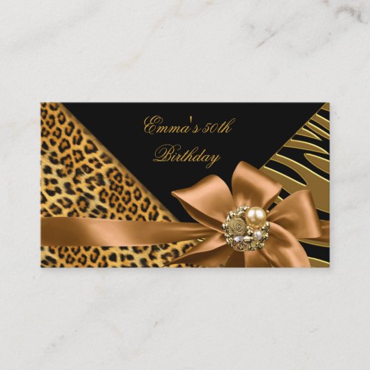 Elegantes Party Zebra Leopard Gold Black Begleitkarte (Vorderseite)