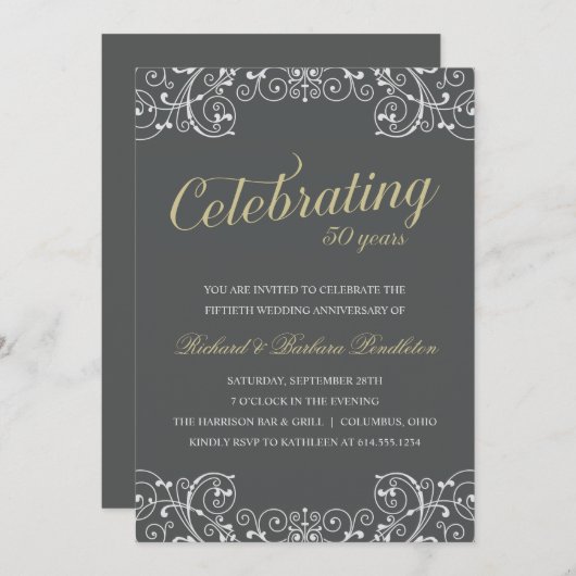 Elegantes Party zum 50. Hochzeitstag Einladung (Vorne/Hinten)