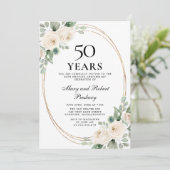 Elegantes Party zum 50. Jubiläum Weiße Rosenblüte Einladung (Stehend Vorderseite)