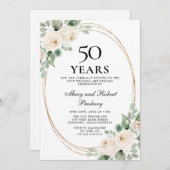 Elegantes Party zum 50. Jubiläum Weiße Rosenblüte Einladung (Vorne/Hinten)