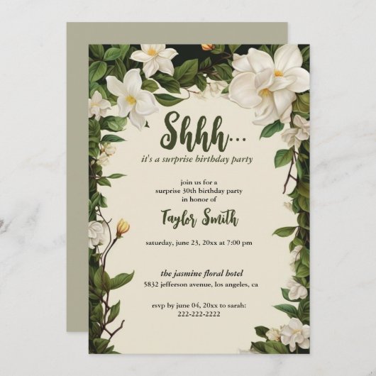 Elegantes Party zur Blumenüberraschung Einladung (Vorne/Hinten)