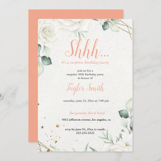 Elegantes Party zur Blumenüberraschung Einladung (Vorne/Hinten)