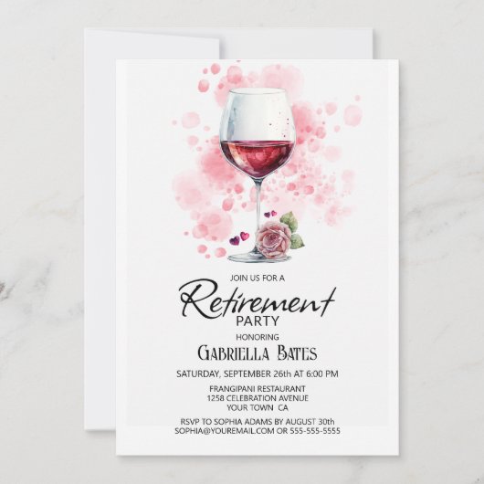 Elegantes Party zur Rückgabe von Weinglas Einladung (Vorderseite)