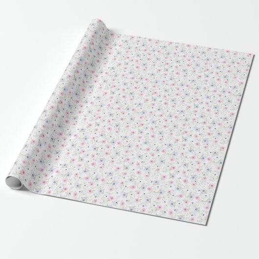 Elegantes Pastel Blau und Rosa Blume Blütenfarben Geschenkpapier (Ungerollt)