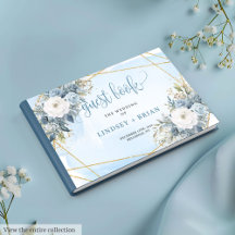 Elegantes Pastel Blue Floral Gold Wedding Gästebuc