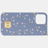 Elegantes Pastel Blue Floral Shiny Gold Monogramm Case-Mate iPhone Hülle (Rückseite (Horizontal))