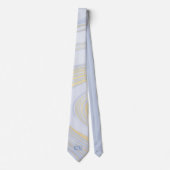 Elegantes Pastel Blue Gold Marmor Muster Initials Krawatte (Vorderseite)
