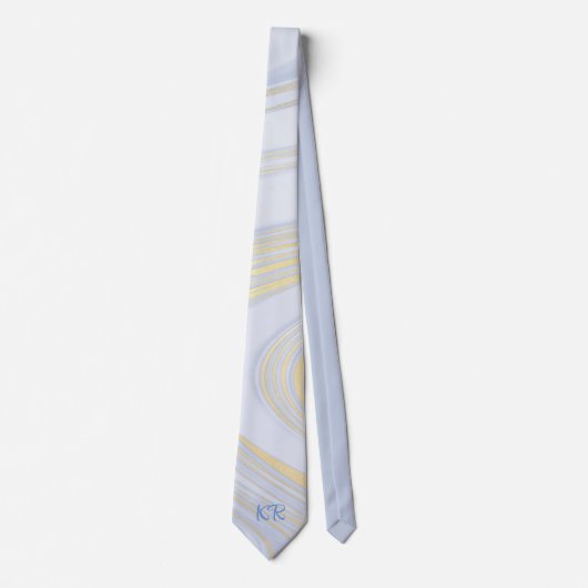 Elegantes Pastel Blue Gold Marmor Muster Initials Krawatte (Vorderseite)