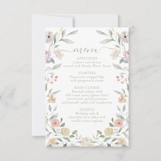 Elegantes Pastel Bohemisches Hochzeitsmenü RSVP Karte (Vorderseite)