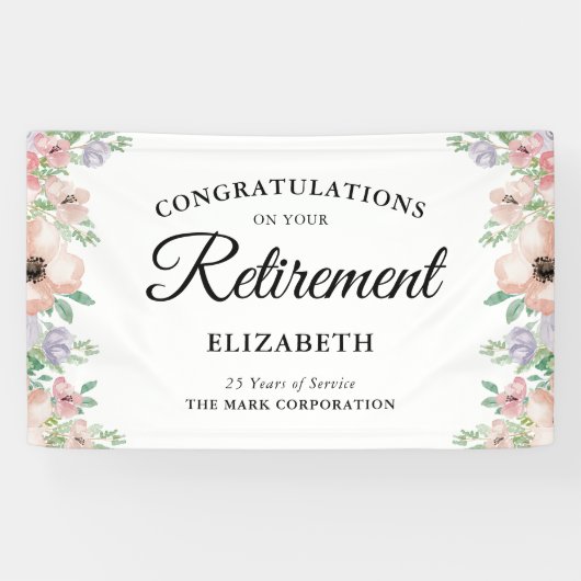 Elegantes Pastel Floral Retirement Party Banner (Horizontal)