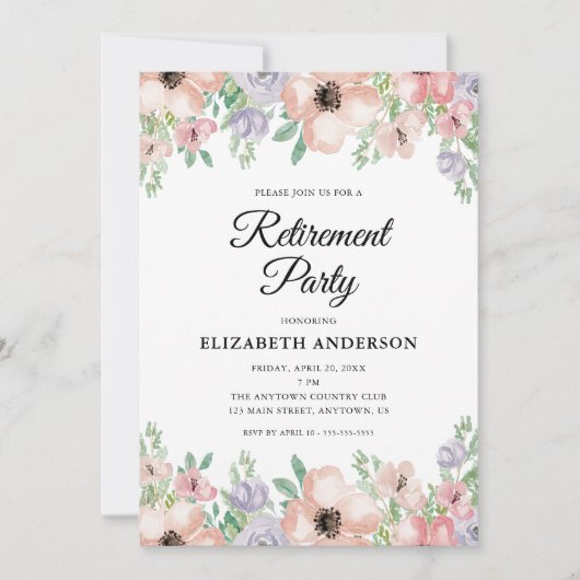 Elegantes Pastel Floral Retirement Party Einladung (Vorderseite)