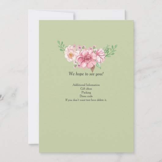 Elegantes Pastel Green Blume Retirement Party Einladung (Rückseite)