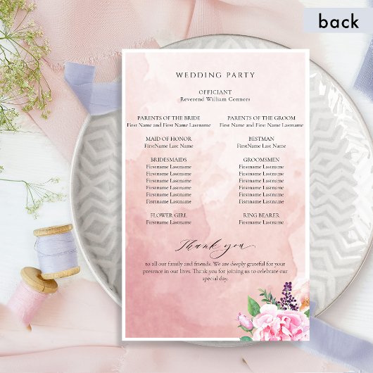 Elegantes Pastel Lila Floral Wedding Programm