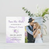 Elegantes Pastel Lila florales Save the Date Foto (Stehend Vorderseite)