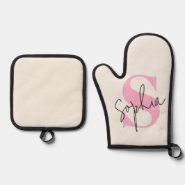 Elegantes Pastel Monogram Oven Mitt & Pot Holder S Ofenhandschuh & Topflappen-Set