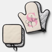 Elegantes Pastel Monogram Oven Mitt & Pot Holder S Ofenhandschuh & Topflappen-Set (Vorderseite/Rückseite)