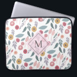 Elegantes Pastel-Muster Monogramm Laptopschutzhülle<br><div class="desc">Farbige pastellfarbene Blumenmuster mit elegantem Monogramm.</div>
